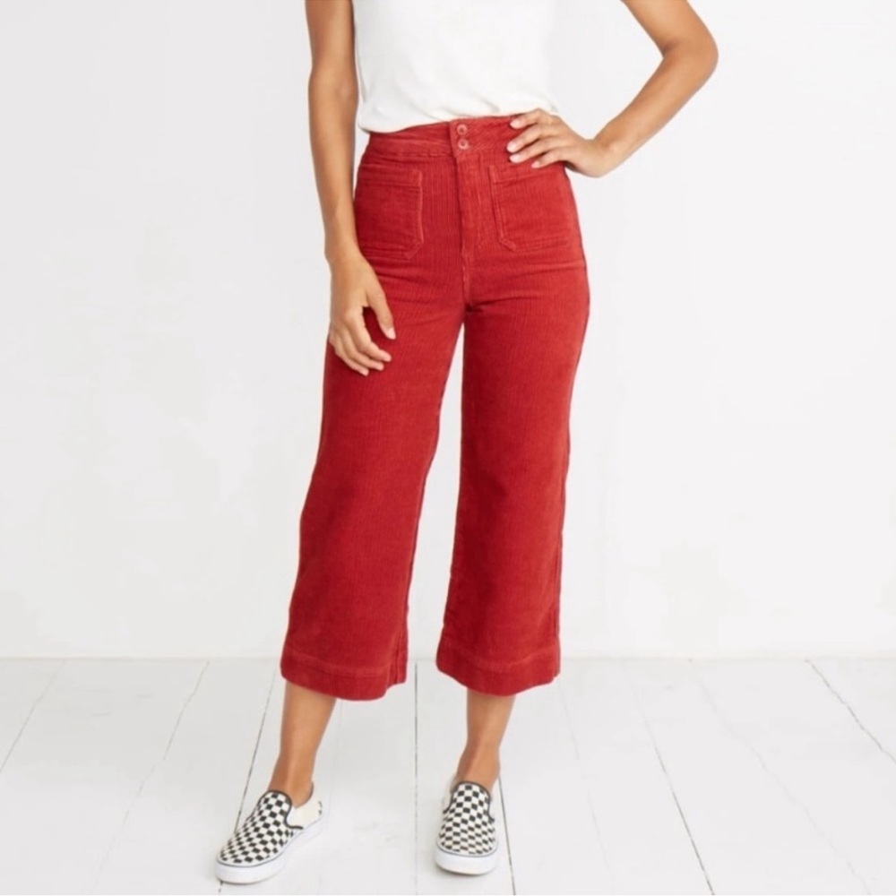 Marine Layer women’s Tally Deep brick Red wide leg cropped corduroy 8 pants